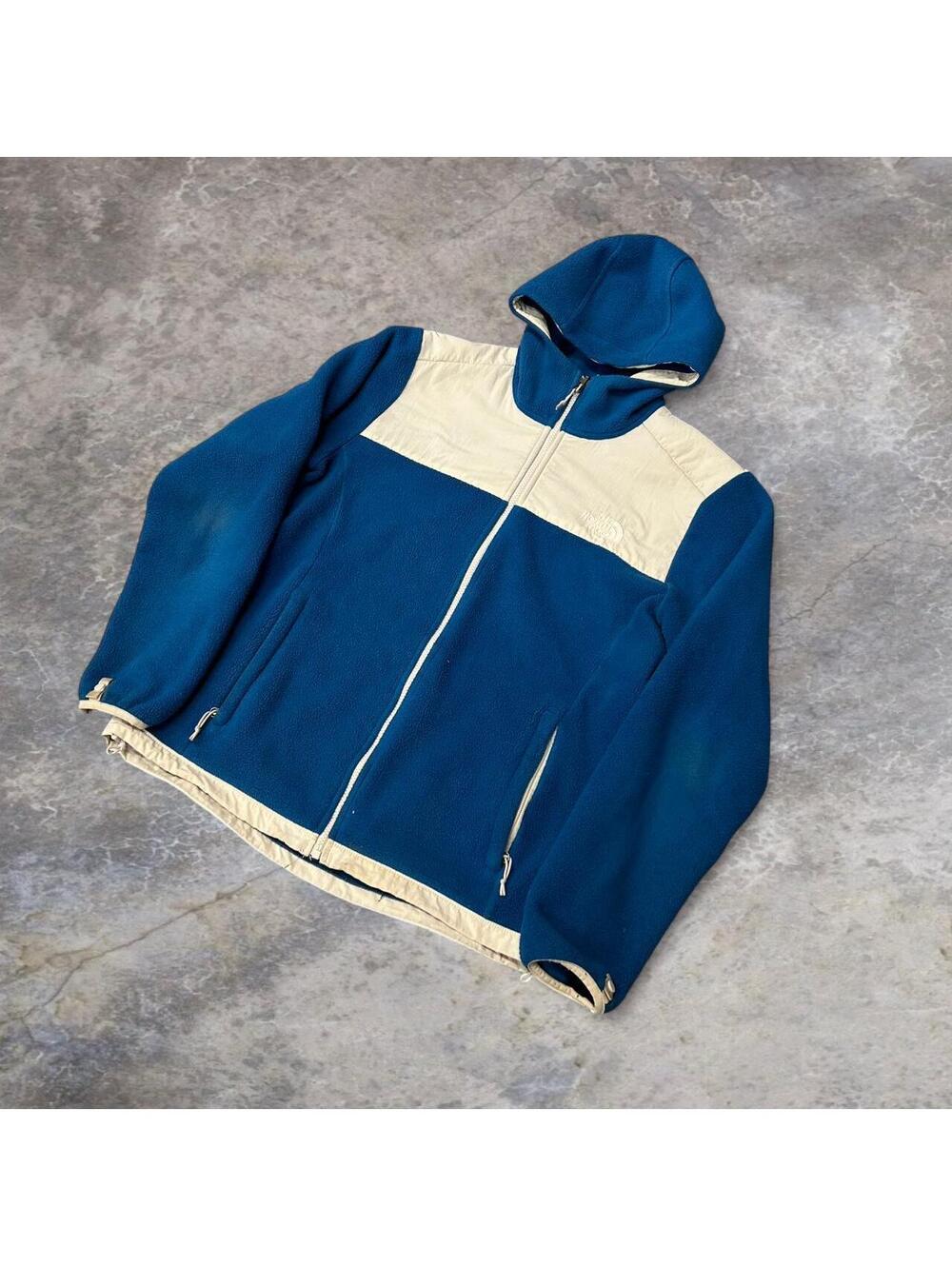 Blue and white north face fleece hoodie